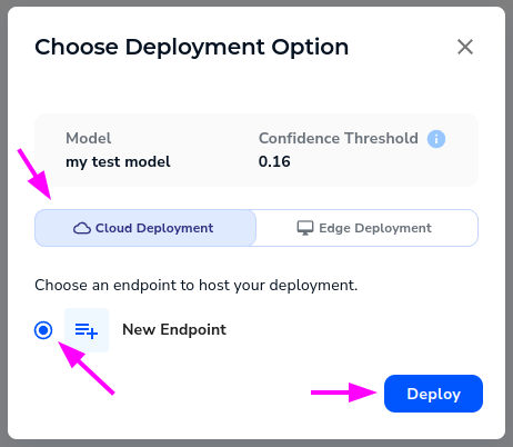 LandingLens deploy pop up